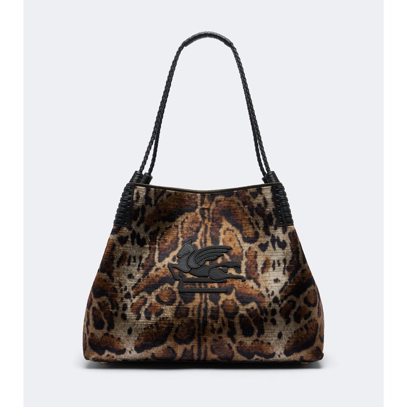 Etro Libra Large leopard-print velvet tote bag