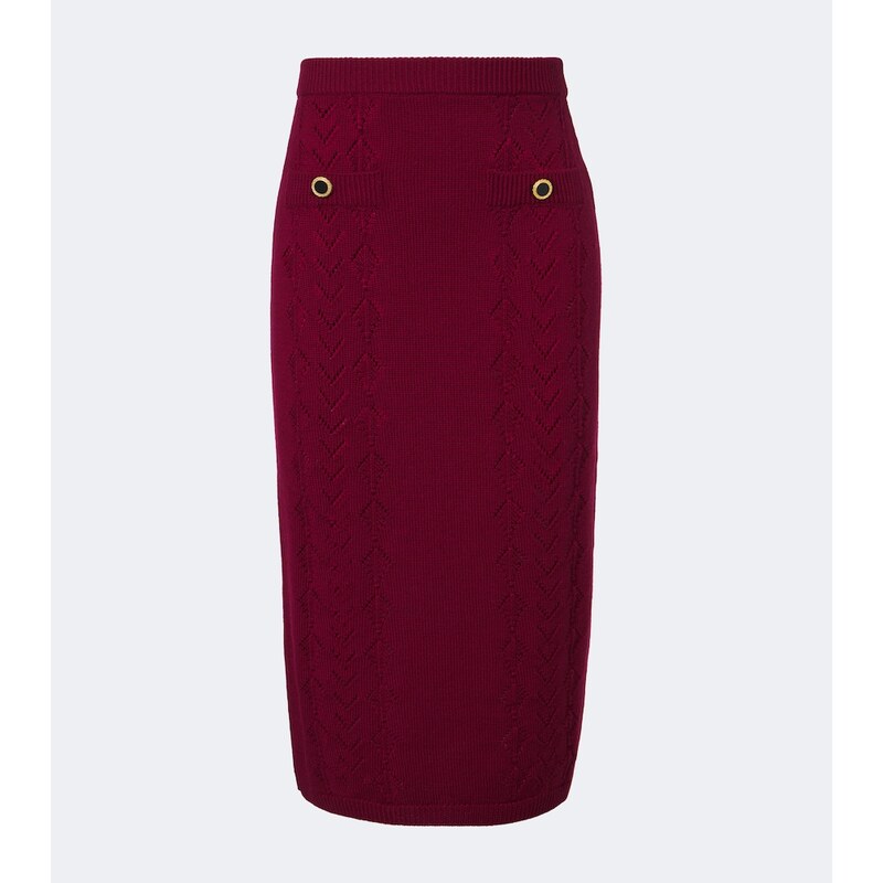 Alessandra Rich Knitted pointelle virgin wool midi skirt