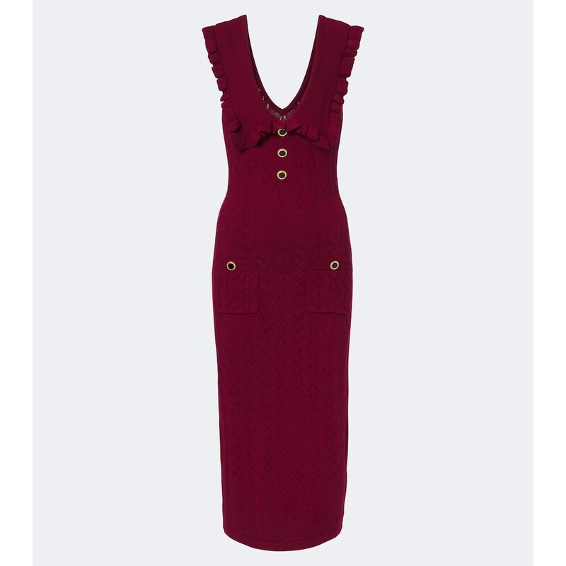 Alessandra Rich Ruffled knitted pointelle midi dress