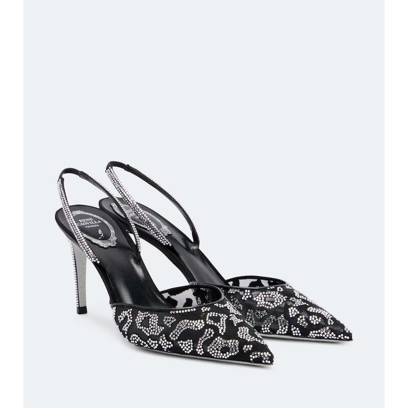 Rene Caovilla Embellished mesh slingback pumps