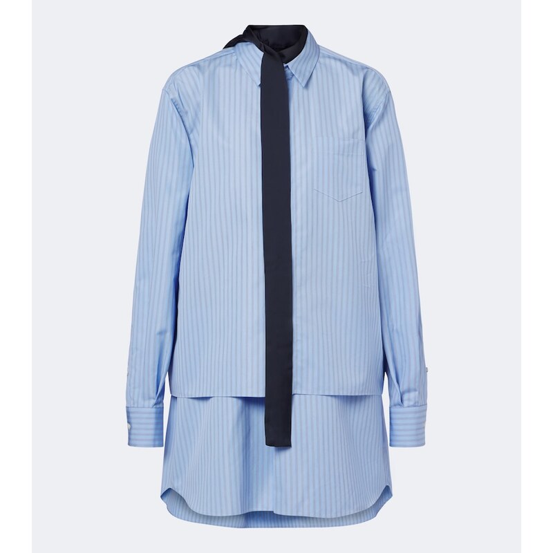 Sacai Layered striped cotton-blend poplin shirt