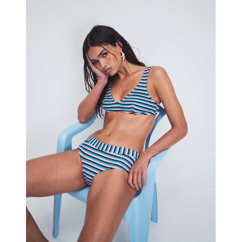 ASOS DESIGN Tori towelling plunge bikini top in teal cherry