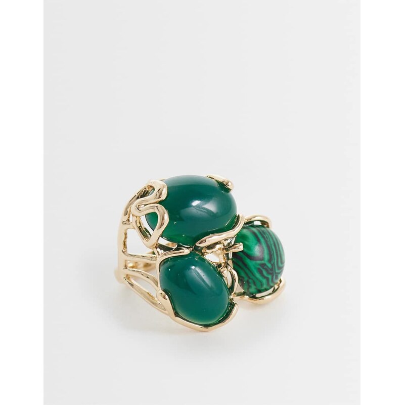 Reclaimed Vintage wrap around style gem stone ring-Silver