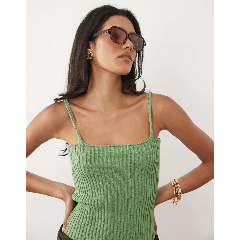 ASOS DESIGN boucle knit cami top in green