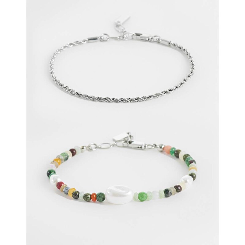 ASOS DESIGN 2 pack faux pearl with mixed semi-precious bead and