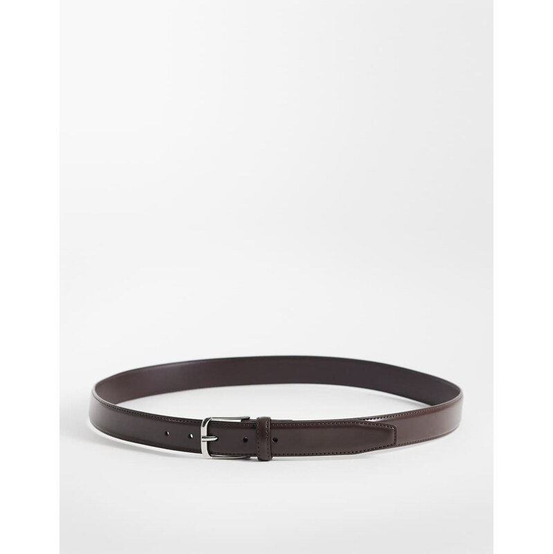 Mango classic leather belt with silver harware in brown
