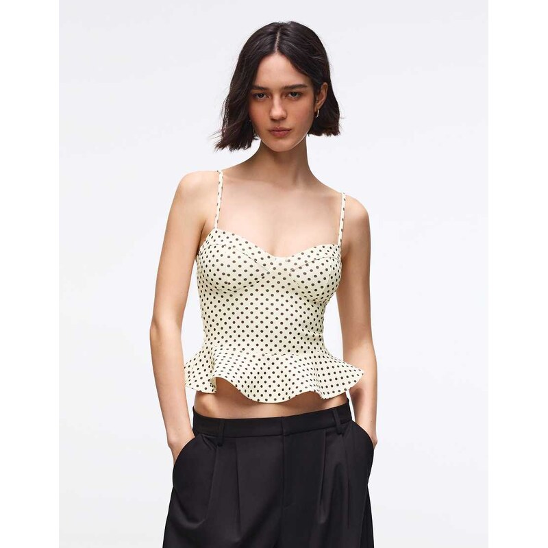 Bershka Peplum corset top in ecru-White