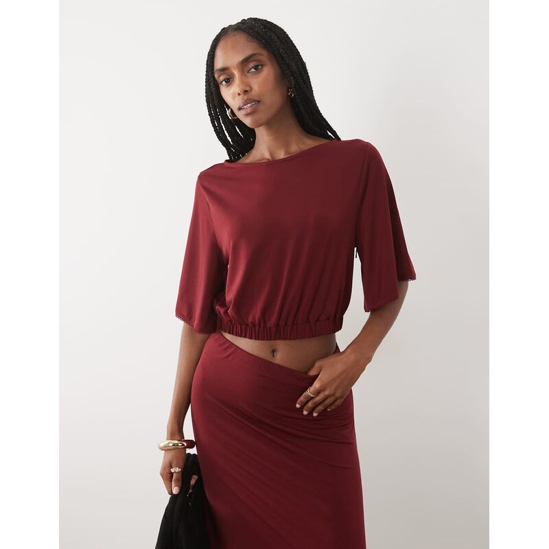 Miss Selfridge batwing sleeve cropped top with gather hem co-ord