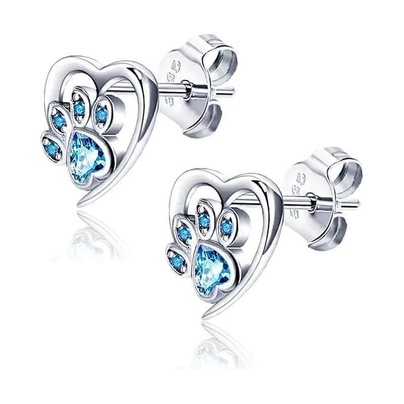 Elanis Jewel Stříbrné náušnice Tlapka s modrými krystaly