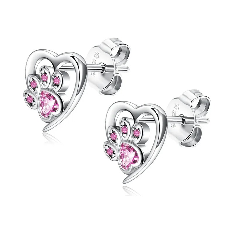 Elanis Jewel Stříbrné náušnice Tlapka s růžovými krystaly