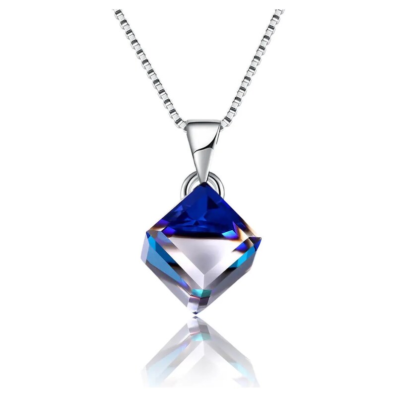 Elanis Jewel Stříbrný náhrdelník Ice Cube Swarovski Crystal Blue