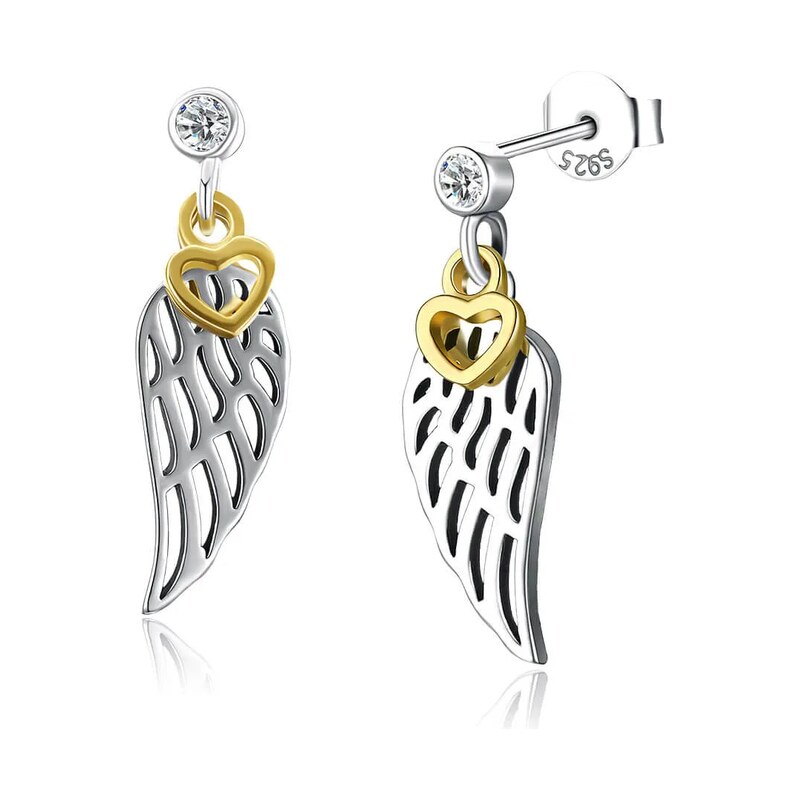 Elanis Jewel Stříbrné náušnice Angel Wings Golden Heart se