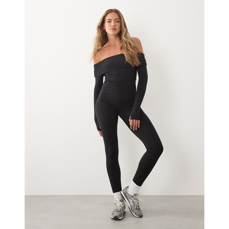 4505 plush handle off-the-shoulder bardot studio top in black