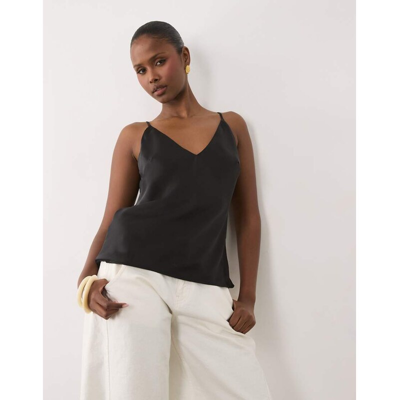 ASOS DESIGN v neck satin cami in black