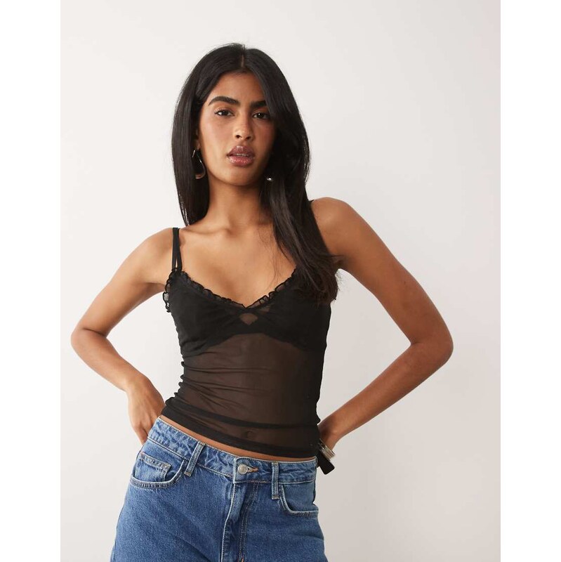 ASOS DESIGN sheer mesh cami top in black