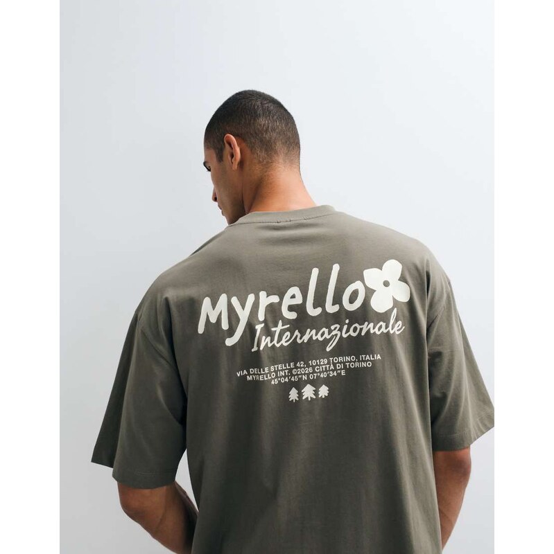 ASOS DESIGN oversized t-shirt with text back print in olive