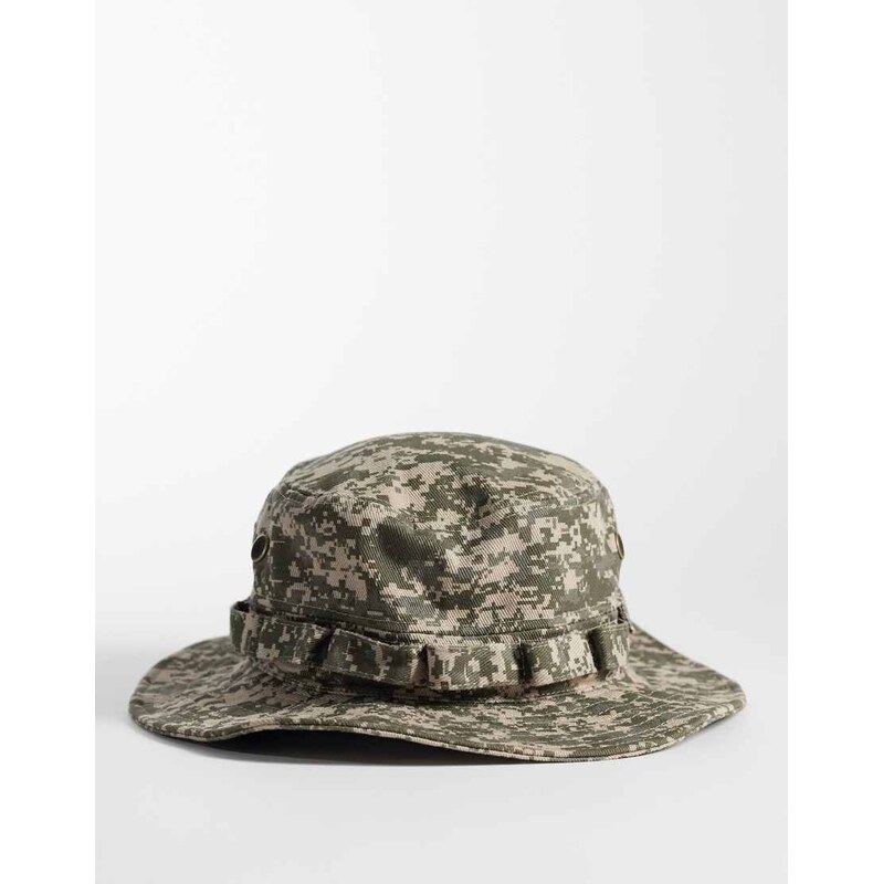 ASOS DESIGN pixelated camoflage bucket hat in khaki-Green