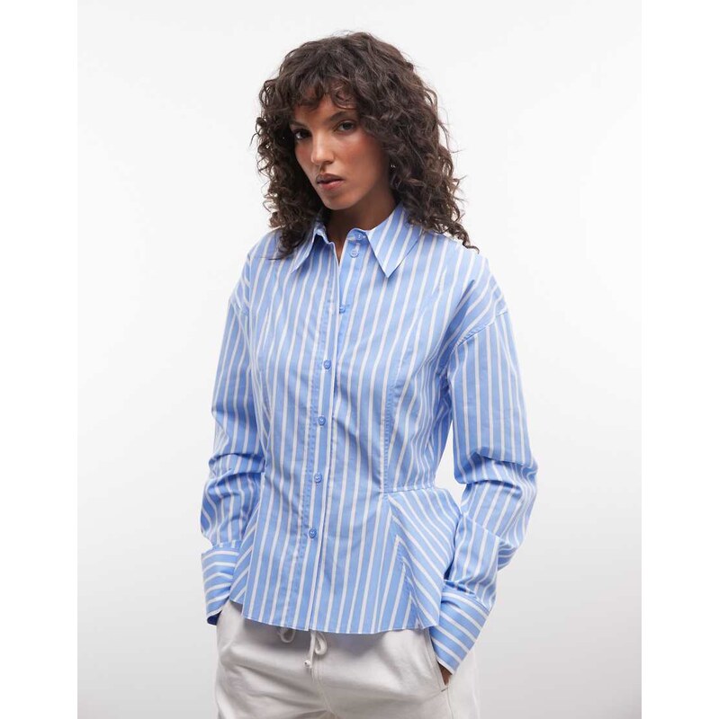 ASOS DESIGN peplum detail shirt in blue and white stripe-Multi