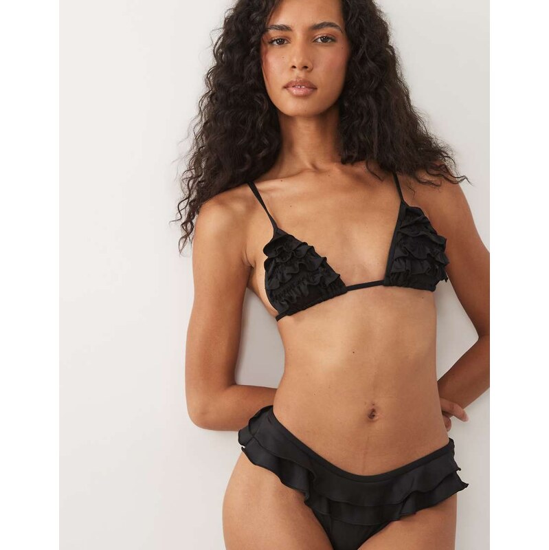 ASOS DESIGN Kiki frill triangle bikini top in black