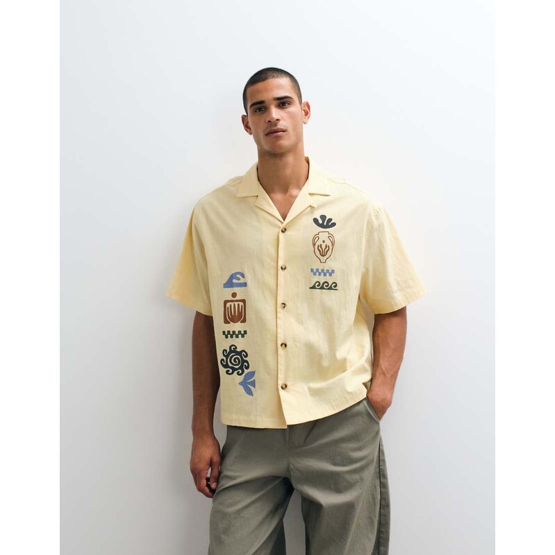 ASOS DESIGN boxy oversized revere shirt with placement print in
