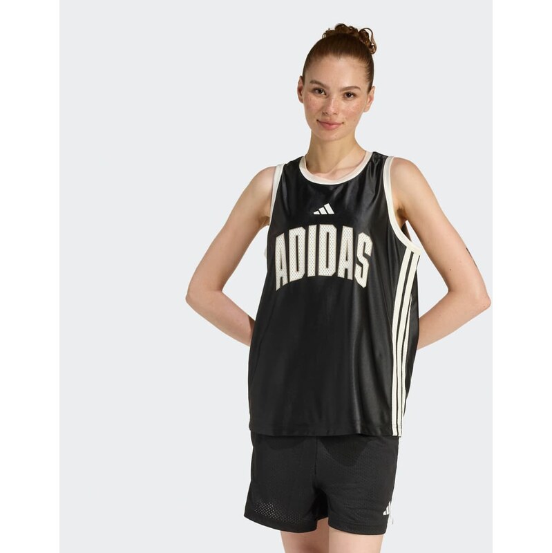 adidas performance Stadium tank in black / crystal linen / off