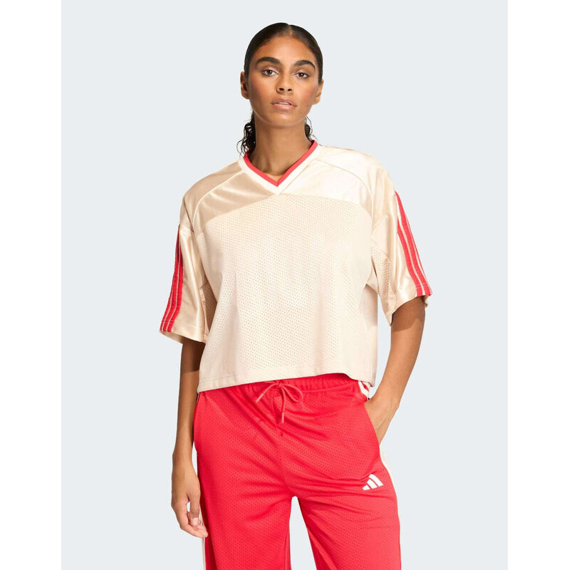 adidas performance Stadium mesh t-shirt in crystal linen / off