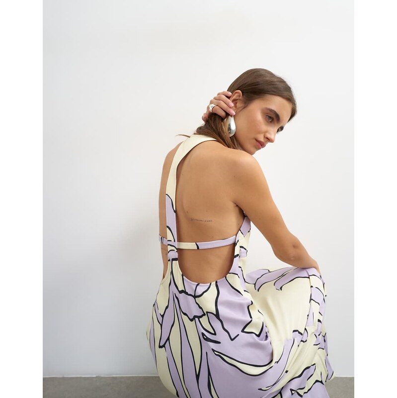 Topshop satin scoop neck maxi dress with stitch detailing in