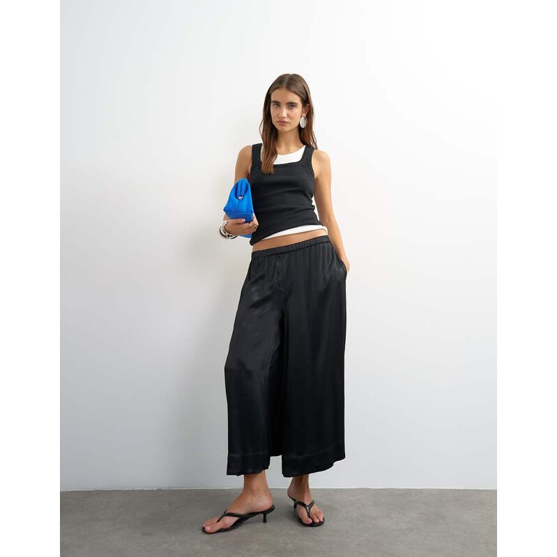 Topshop satin culotte in black