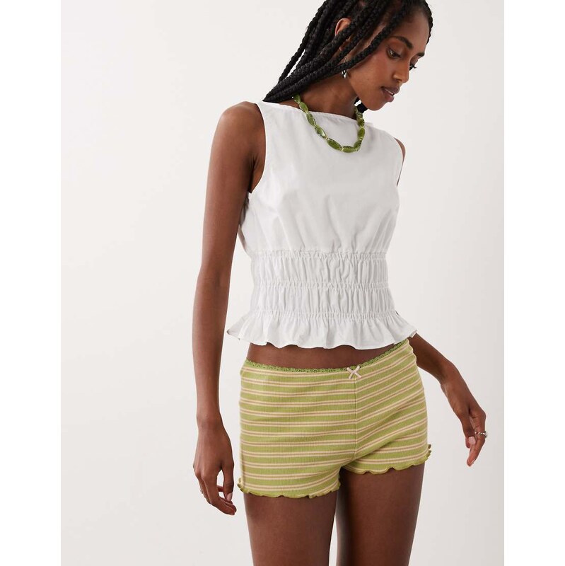 Miss Selfridge short co-ord in stripe olive and pink stripe