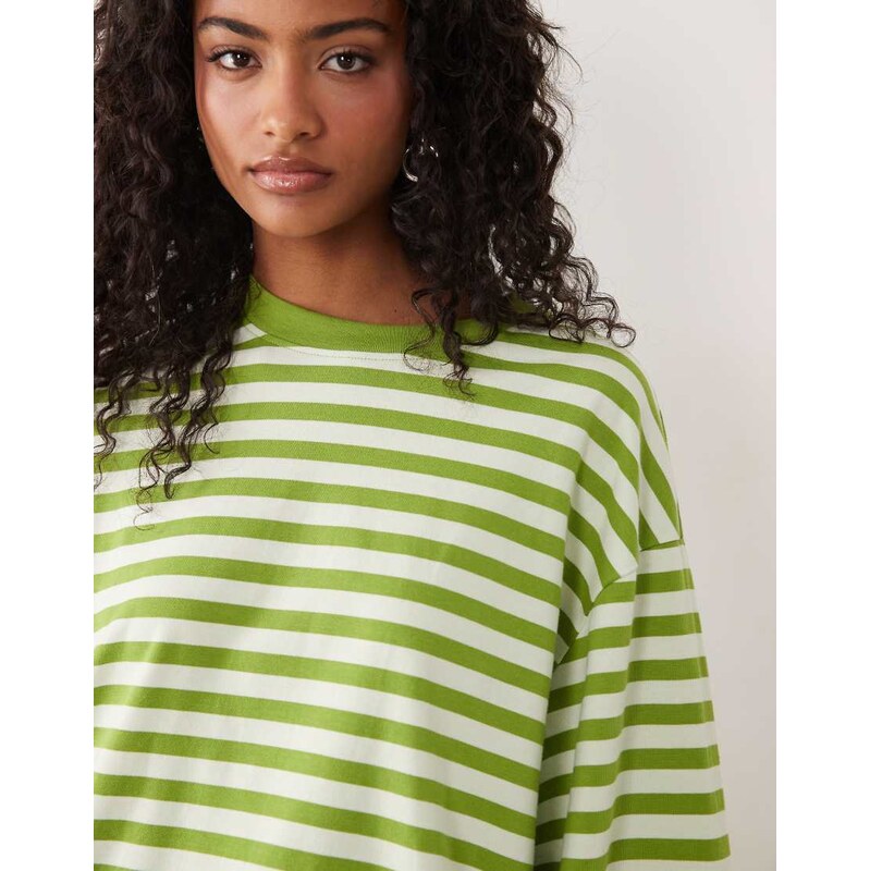 Gina Tricot long sleeve top in avocado green stripe