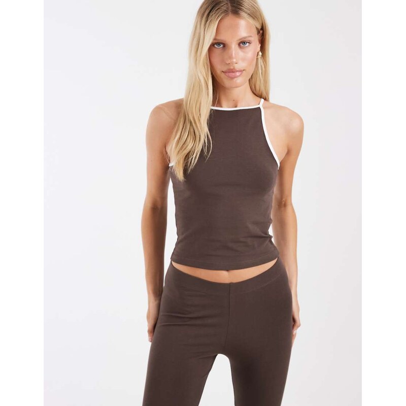 Noisy May contrast trim top co-ord in chocolate brown
