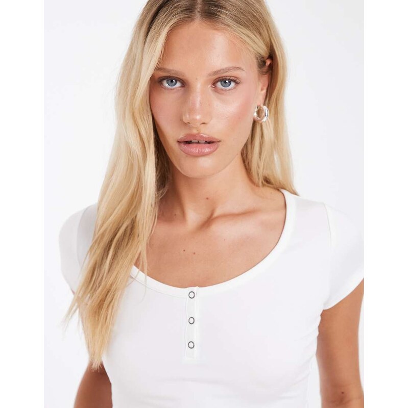 Hollister seamless v front button up t-shirt in white