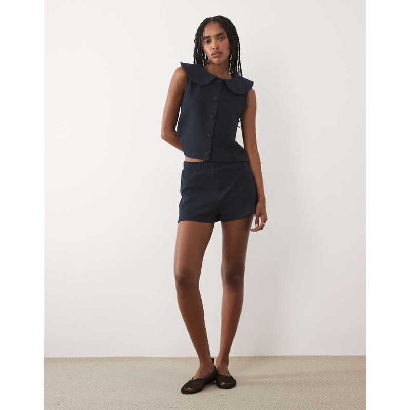 Miss Selfridge soft rib short co-ord in navy-Blue