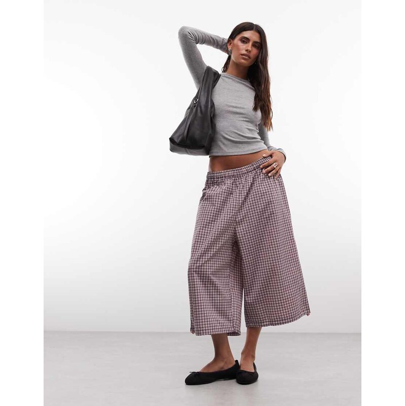 COLLUSION 3/4 nylon check jort in pink