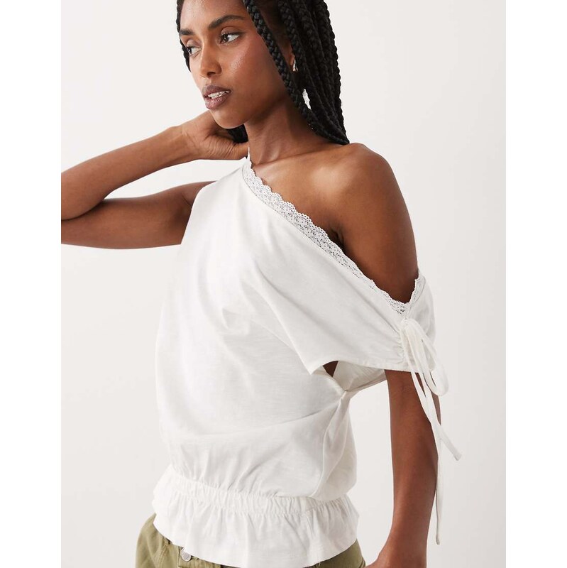 ASOS DESIGN off shoulder top with scallop trim edge and frill