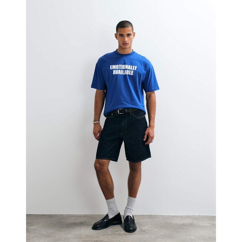 COLLUSION boxy slogan tee in blue