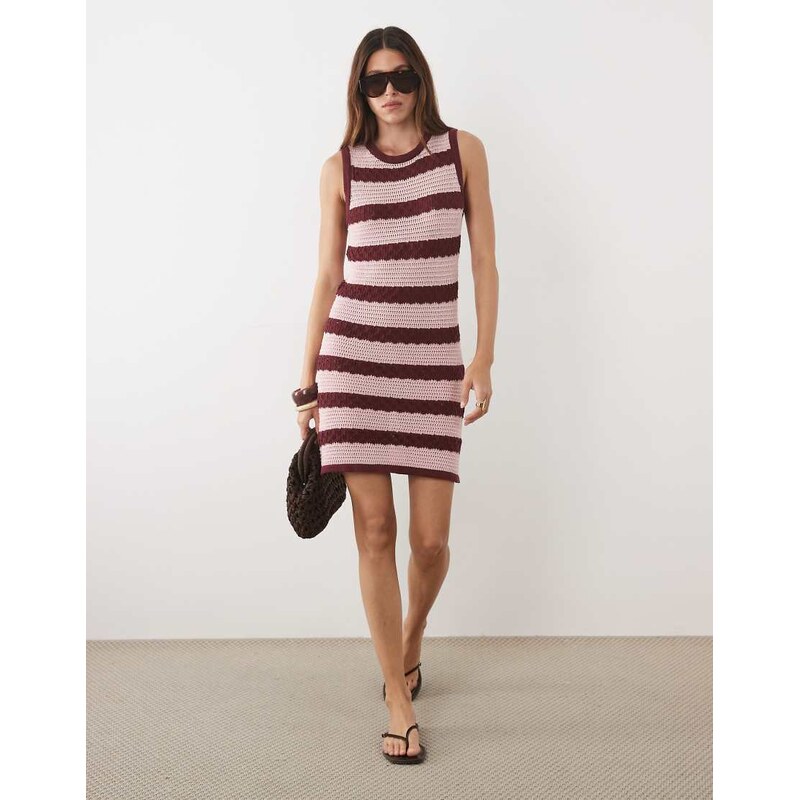 ASOS DESIGN crochet knit stripe mini dress-Multi