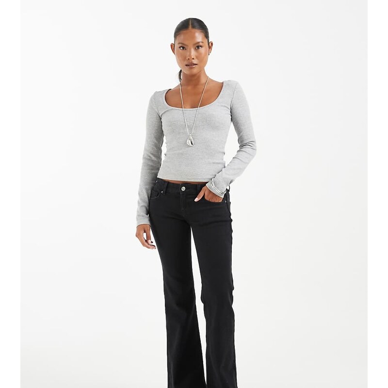 ONLY Petite Lola super low waist flared jeans in washed black