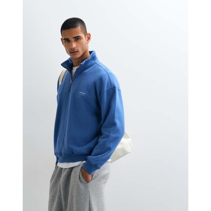 Hollister 1/4 zip sweatshirt in retro blue