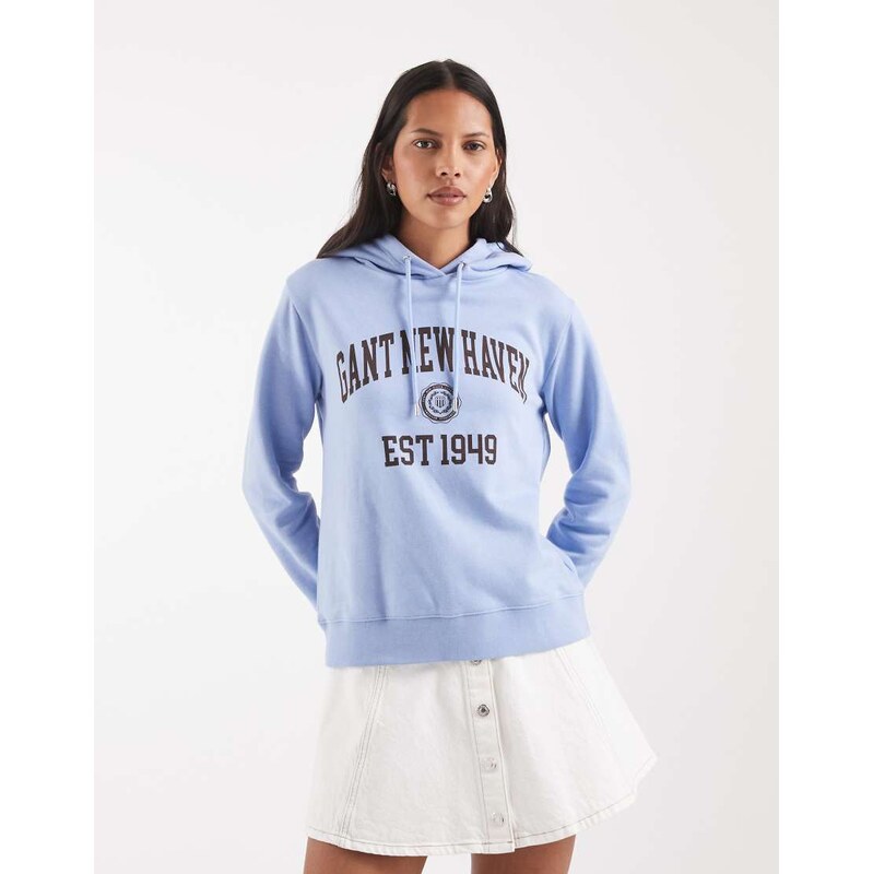 Gant collegiate logo hoodie in sky blue