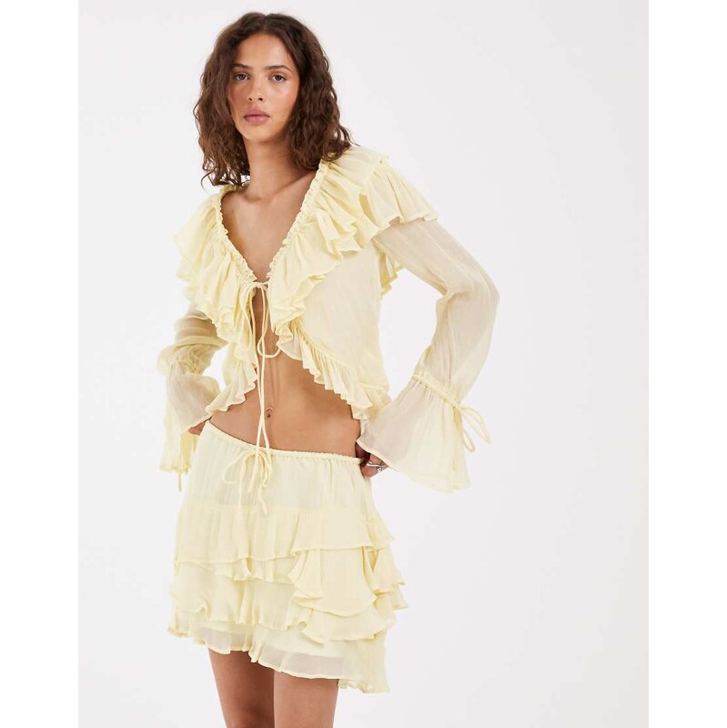 Muse Assembly Ivy Ruffle layer mini skirt co-ord-Yellow