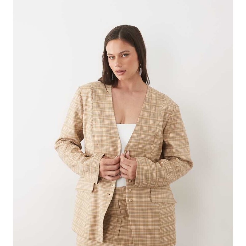 ASOS LUXE Curve co-ord check cinched waist blazer-Multi