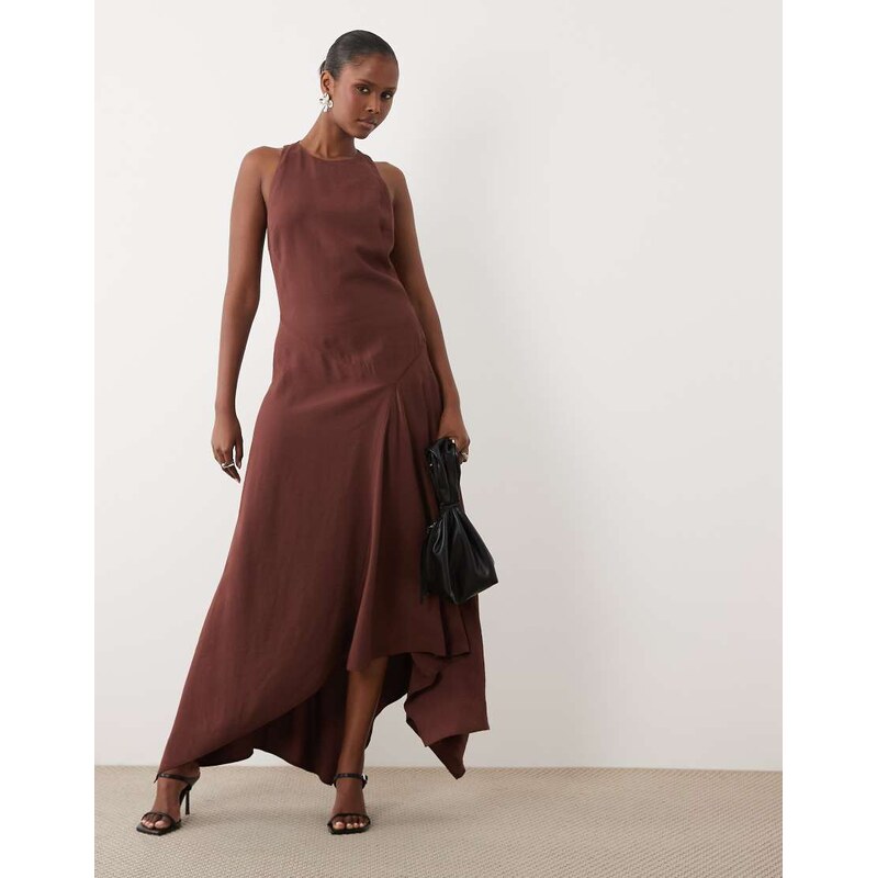 ASOS DESIGN sleeveless racer hanky hem maxi dress in brown