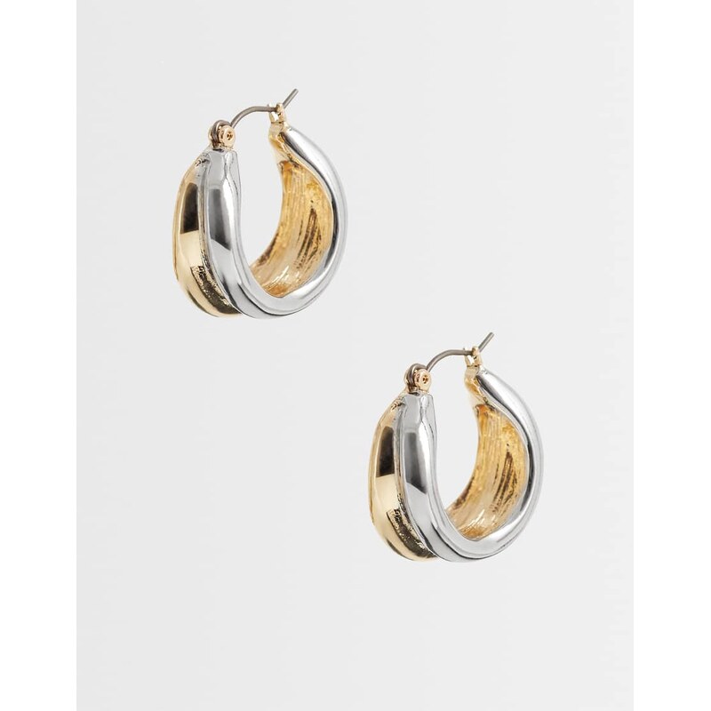ASOS DESIGN hoop earrings with two tone detail in mixed metal