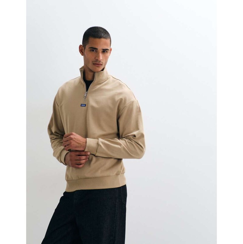 HUGO Blue Neeler quarter zip sweatshirt in beige-Neutral