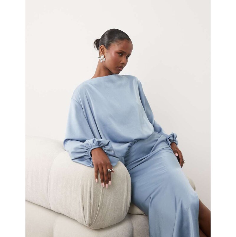 ASOS DESIGN asymmetric bodice maxi dress with blouson sleeves in