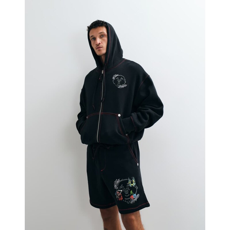 True Religion buddha face back print graphic boxy fit zip up