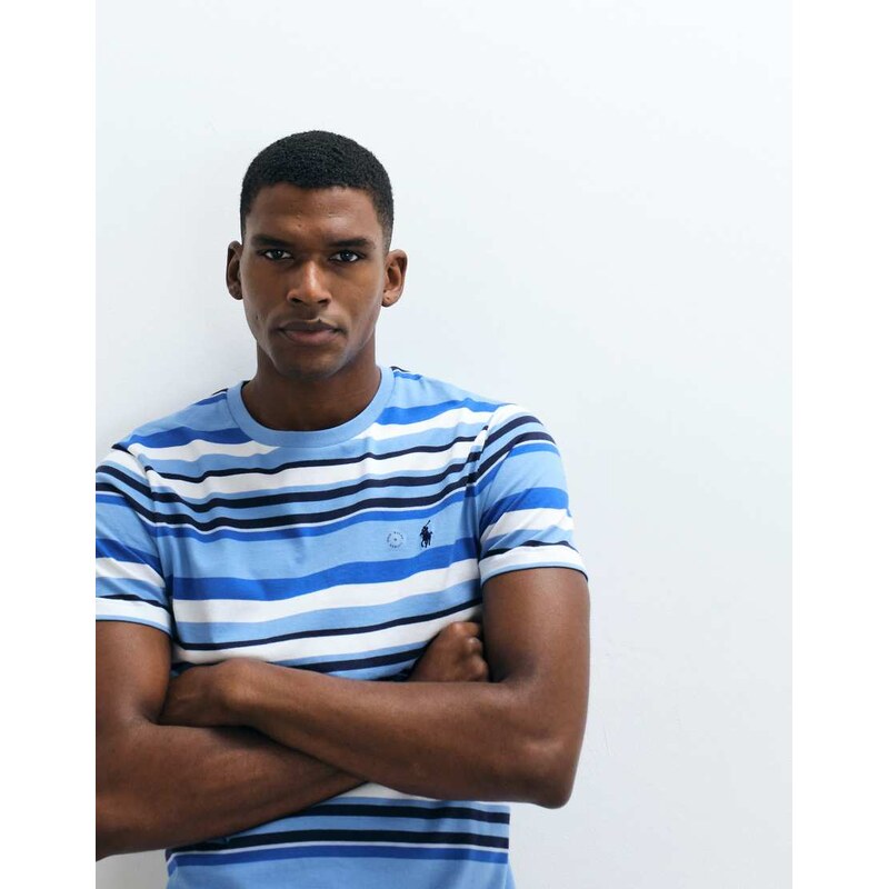 Polo Ralph Lauren icon logo multi stripe custom slim t-shirt in