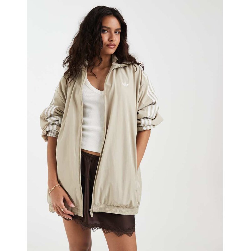 adidas Originals firebird woven track top in light khaki-Green