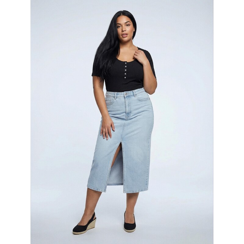 Sinsay - Džínová midi sukně s rozparkem Plus size - modrá
